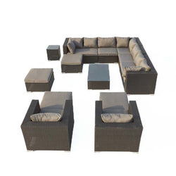 Salon de jardin modulable 13/14 places en résine tressée noir/gris SANSA