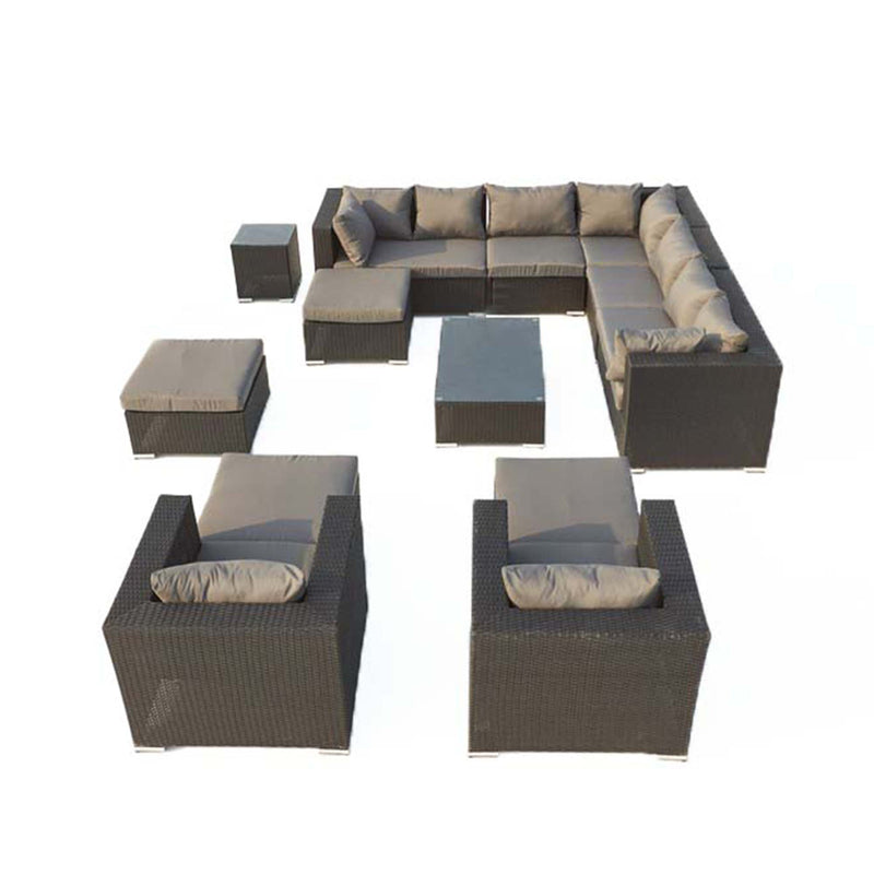 Salon de jardin modulable 13/14 places en résine tressée noir/gris SANSA