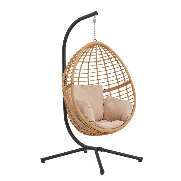 Fauteuil suspendu en résine tressée beige et noir VALENZA