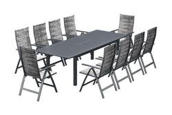 Table de jardin extensible 10 places et 10 fauteuils en alu JAZZI