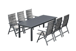 Table de jardin extensible 10 places et 6 fauteuils en alu JAZZI