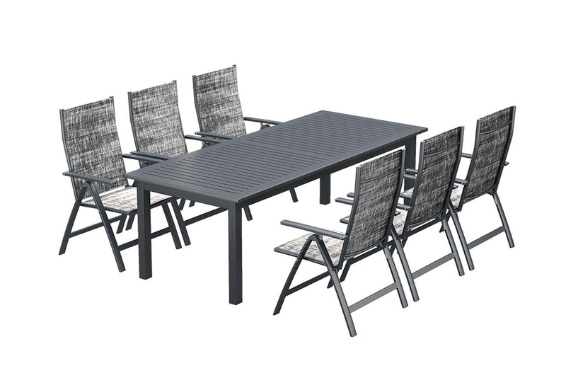 Table de jardin extensible 10 places et 6 fauteuils en alu JAZZI