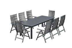 Table de jardin extensible 10 places et 8 fauteuils en alu JAZZI