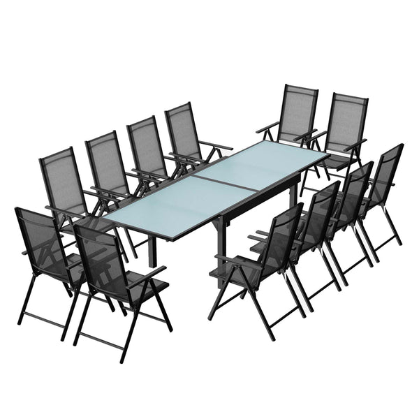 Table de jardin extensible 12 fauteuils en alu et toile PVC CALAMATA
