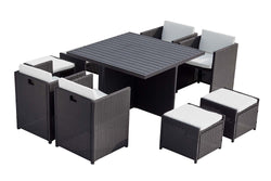 Table et chaise 8 places encastrables alu résine noir/blanc ABASA