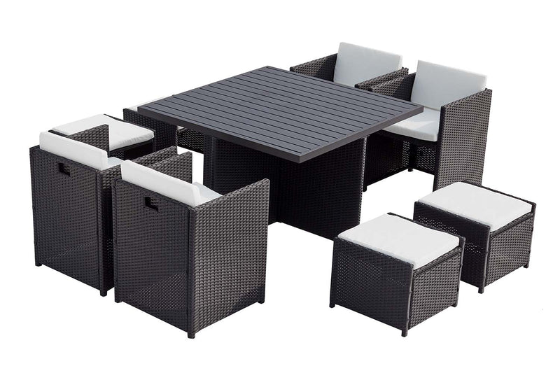 Table et chaise 8 places encastrables alu résine noir/blanc ABASA