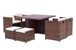 Table et chaise 8 places encastrables alu résine marron/blanc ABASA