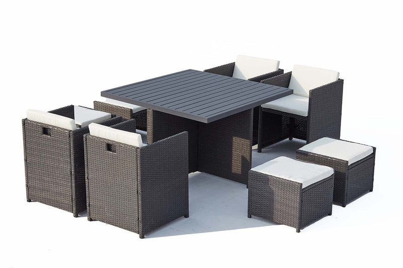 Table et chaise 8 places encastrables alu résine gris/blanc ABASA