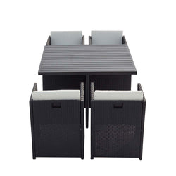 Table et chaise 4 places encastrables alu résine gris/blanc ABASA