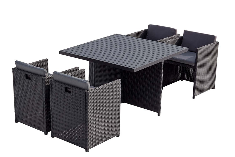 Table et chaises 4 places encastrables alu et résin noir/gris ABASA