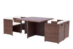 Table et chaise 4 places encastrables alu résine marron/blanc ABASA