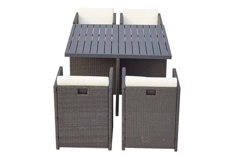 Table et chaise 4 places encastrables alu résine noir/blanc ABASA