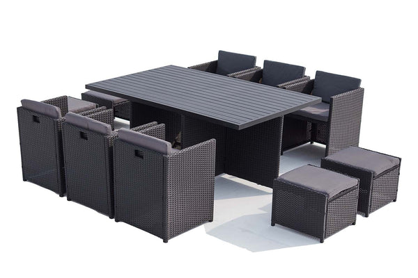 Table et chaise 10 places encastrables alu résine noir/gris ABASA