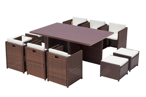 Table et chaise 10 places encastrables alu résine marron/blanc ABASA
