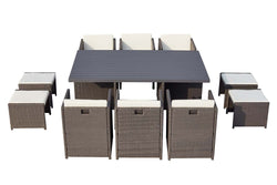 Table et chaise 10 places encastrables alu résine gris/blanc ABASA