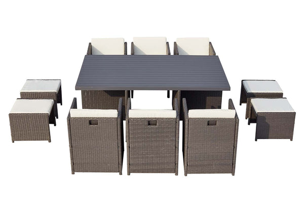 Table et chaise 10 places encastrables alu résine gris/blanc ABASA