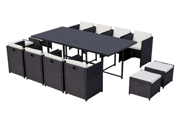 Table et chaise 12 places encastrables alu résine noir/blanc ABASA