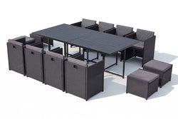 Table et chaise 12 places encastrables alu résine noir/gris ABASA