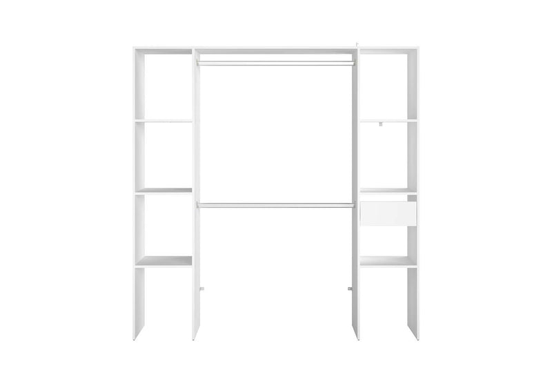 Dressing blanc 6 étagères, 1 tiroir, 2 penderies 180 x 40 x 180 cm MATIGNON