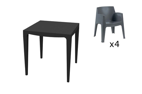 Table 4 places et 4 fauteuils gris anthracite CINNATI
