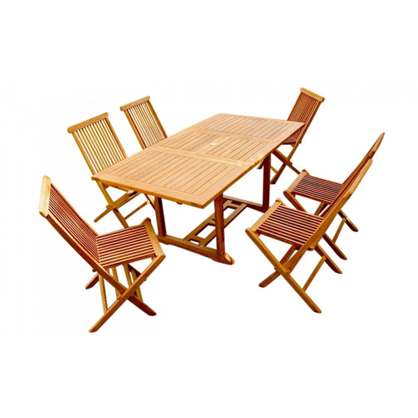 Table de jardin rectangulaire et 6 chaises en teck ADAGNA