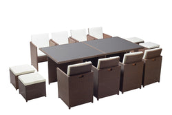 Table et chaises 12 places encastrables résine marron/blanc DALMA