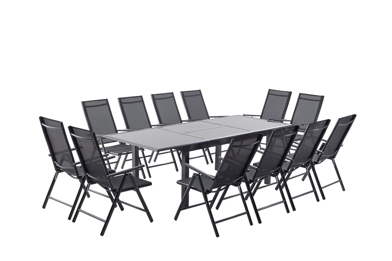 Table de jardin et 12 chaises en aluminium gris BAFFADI