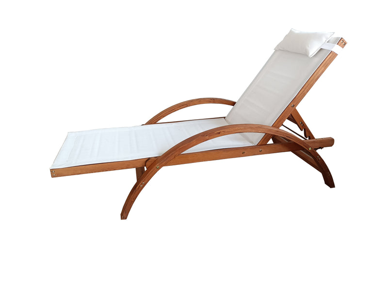 Transat en bois et toile PVC blanc ACATE
