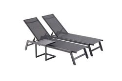 Lot de 2 transats et une table d'appoint noir PEROU