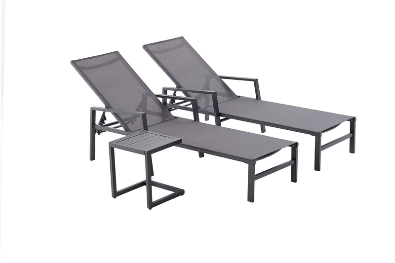 Lot de 2 transats et une table d'appoint gris  SITGES