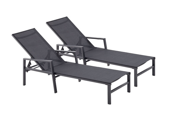 Lot de 2 transats en aluminium gris foncé et noir SITGES