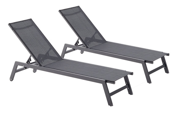 Lot de 2 transats avec roulettes gris foncé et noir PEROU