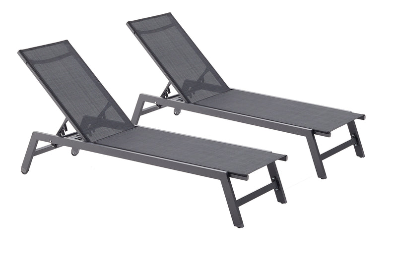 Lot de 2 transats avec roulettes gris foncé et noir PEROU
