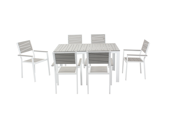 Table de jardin et 6 fauteuils en aluminium gris et blanc FAVAL