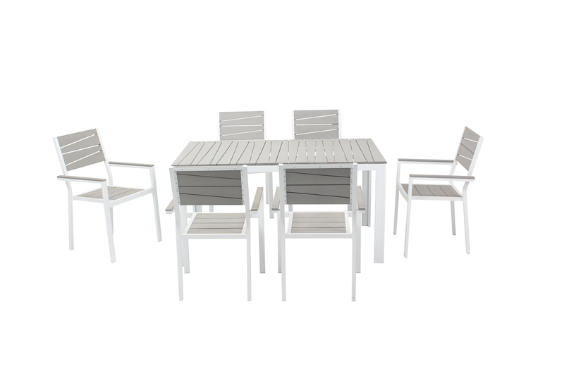 Table de jardin et 6 fauteuils en aluminium gris et blanc FAVAL