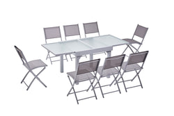 Table de jardin extensible 8 places et 8 chaises SACRAMENTO
