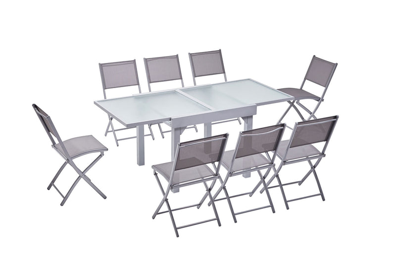 Table de jardin extensible 8 places et 8 chaises SACRAMENTO
