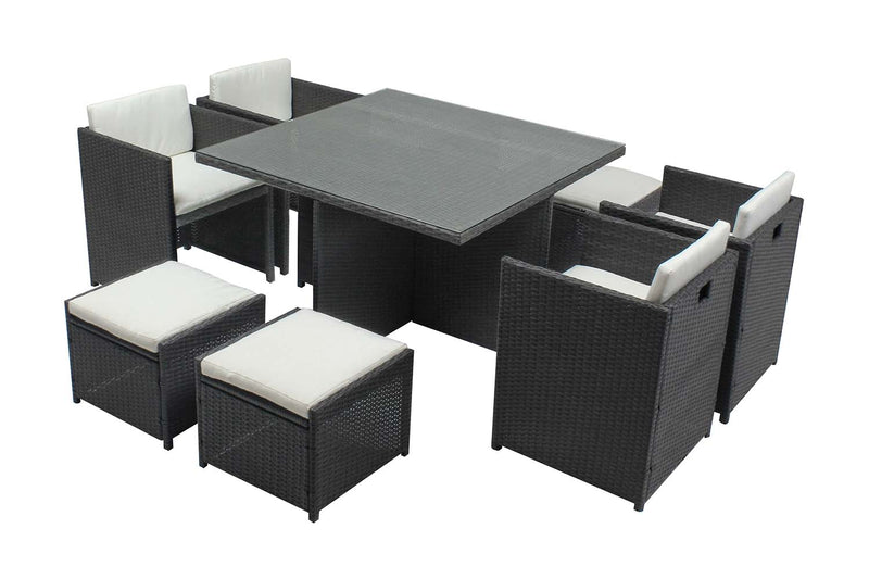 Table et chaises 8 places encastrables en résine gris/blanc REGINA