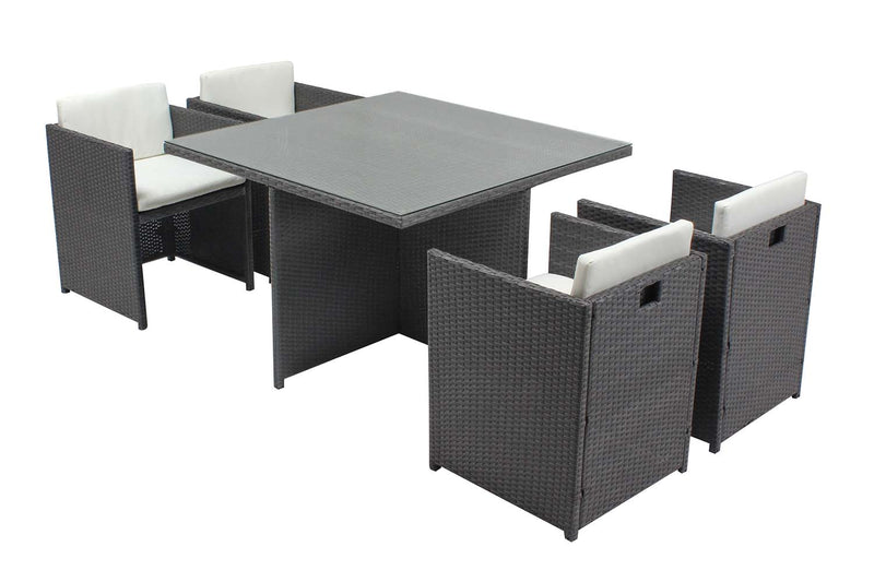 Table et chaises 4 places encastrables en résine gris/blanc REGINA