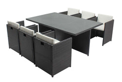Table et chaises 6 places encastrables en résine gris/blanc REGINA