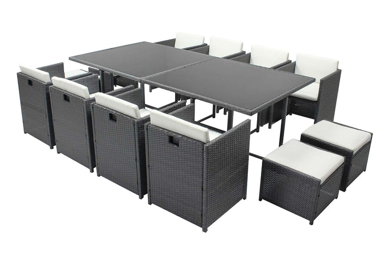 Table et chaises 12 places encastrables résine gris/blanc REGINA