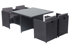 Table et chaises 4 places encastrables en résine noir/gris REGINA