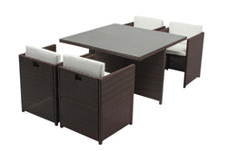 Table et chaises 4 places encastrables résine marron/blanc REGINA