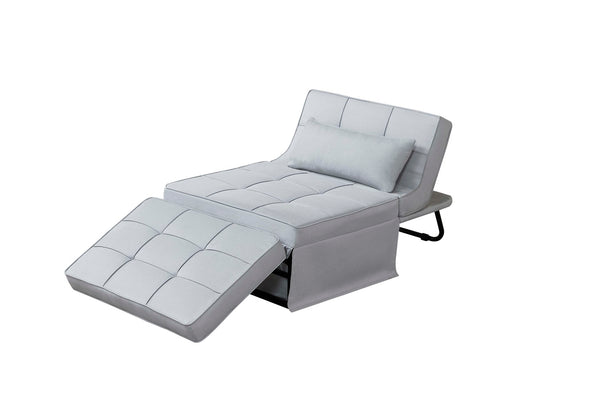 Fauteuil pouf ottoman gris 3 en 1 en tissu gris clair LEIRA