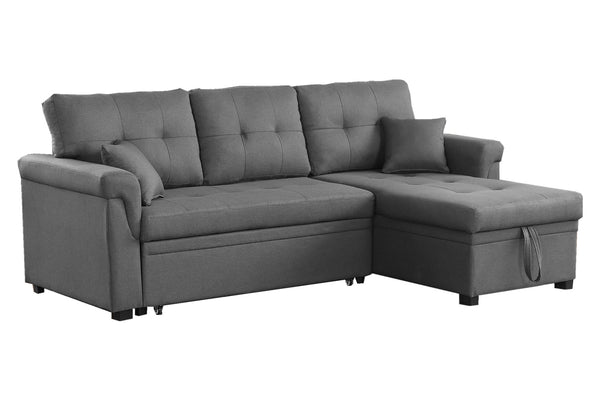 Canapé d'angle droit convertible 4 places en tissu gris clair BURLINGTON