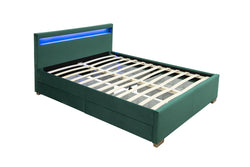 Structure de lit en velours vert avec rangements et LED intégrées 140x190 cm NEXUS
