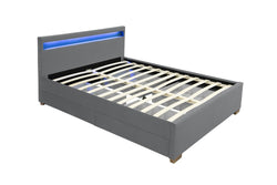 Structure de lit en velours gris avec rangements et LED intégrées 160x200 cm NEXUS