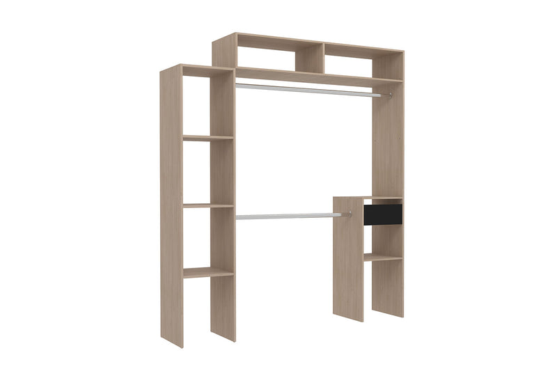 Dressing bois extensible avec 2 penderies, 4 étagères et 1 tiroir MATIGNON