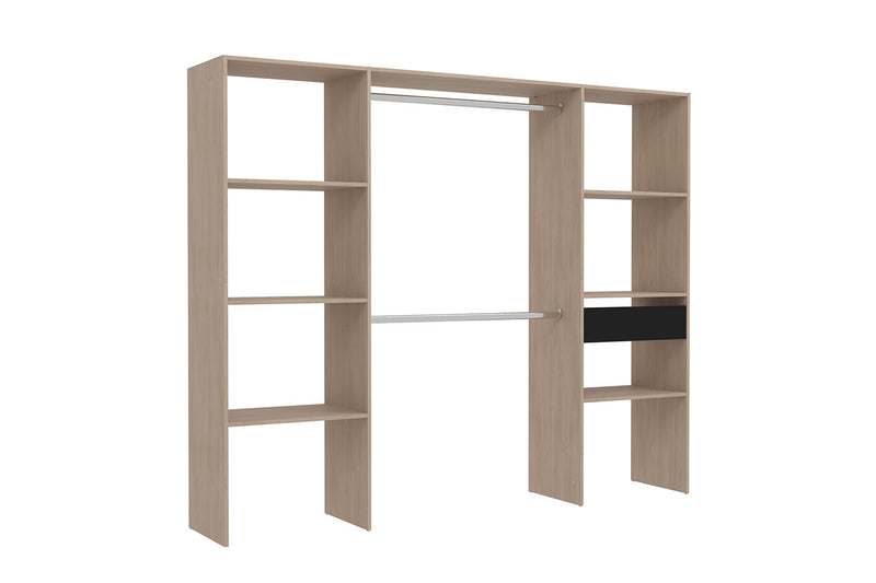 Dressing bois avec 6 étagères, 1 tiroir et 2 penderies : 220 x 40 x 180 cm MATIGNON