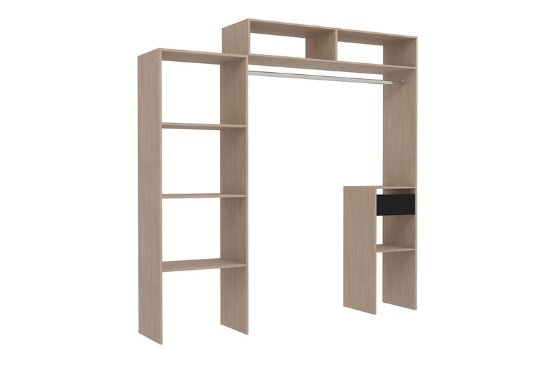 Dressing bois extensible avec penderie, étagères et tiroirs MATIGNON